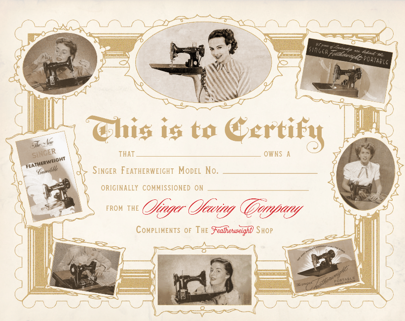 Singer Featherweight Certificate of Ownership
