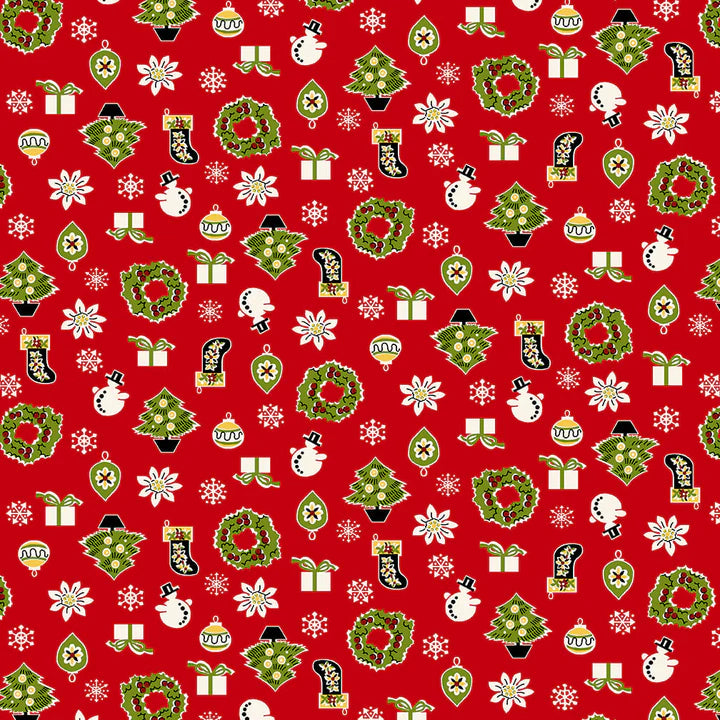 Fabric, My Childhood Christmas by Buttermilk Basin - Vintage Christmas Motifs RED (by the yard)