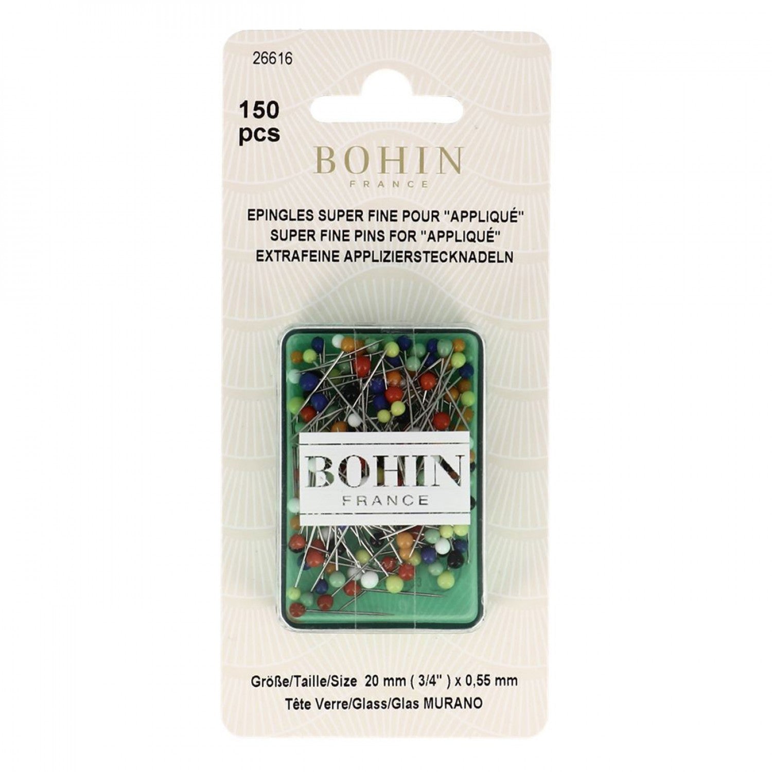 Glass Head Pins, APPLIQUE' Super Fine Short Pins by Bohin