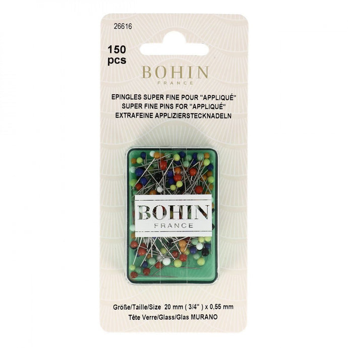 Glass Head Pins, APPLIQUE' Super Fine Short Pins by Bohin