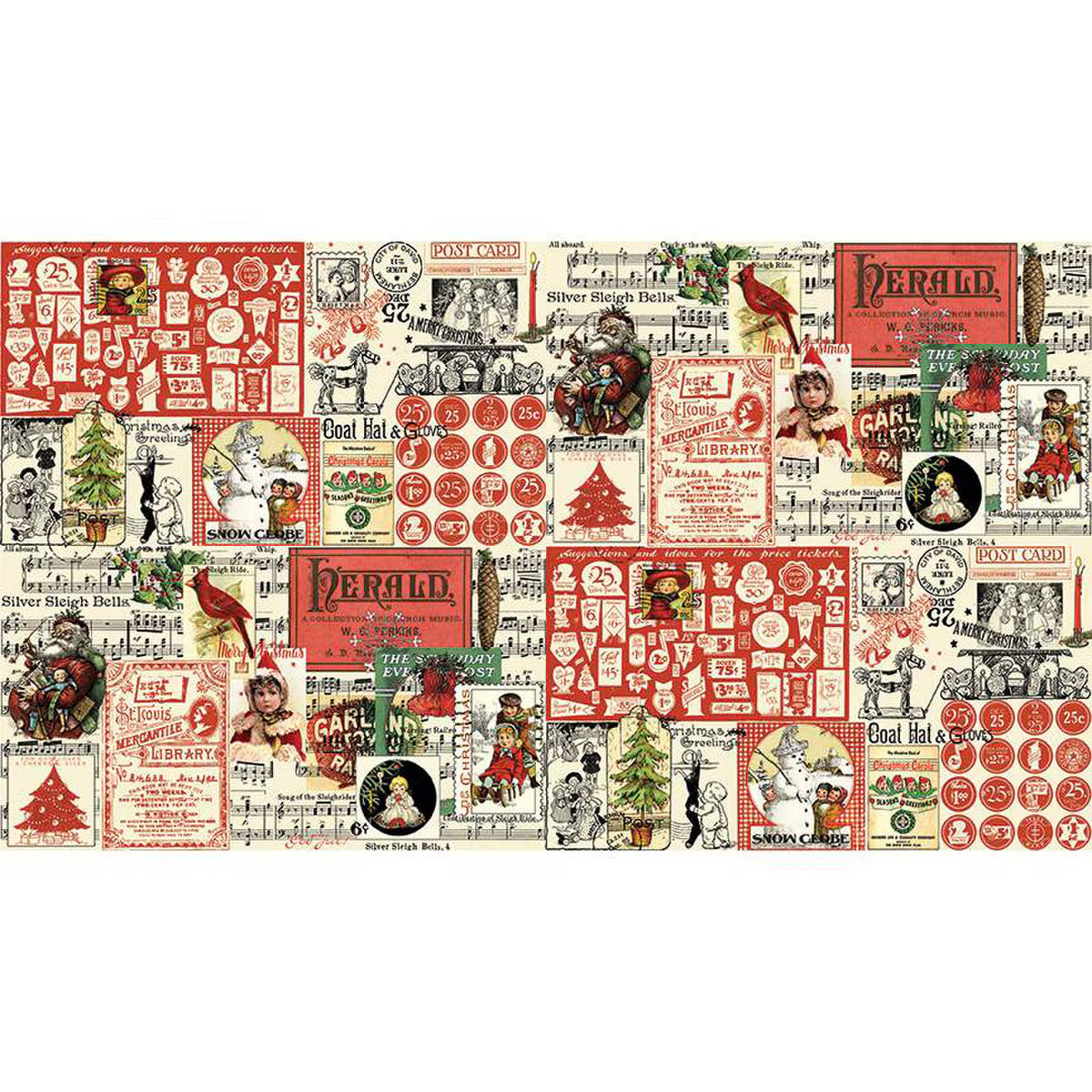 Fabric, Classic Christmas - Christmas Collage PARCHMENT by J. Wecker Frisch (by the yard)
