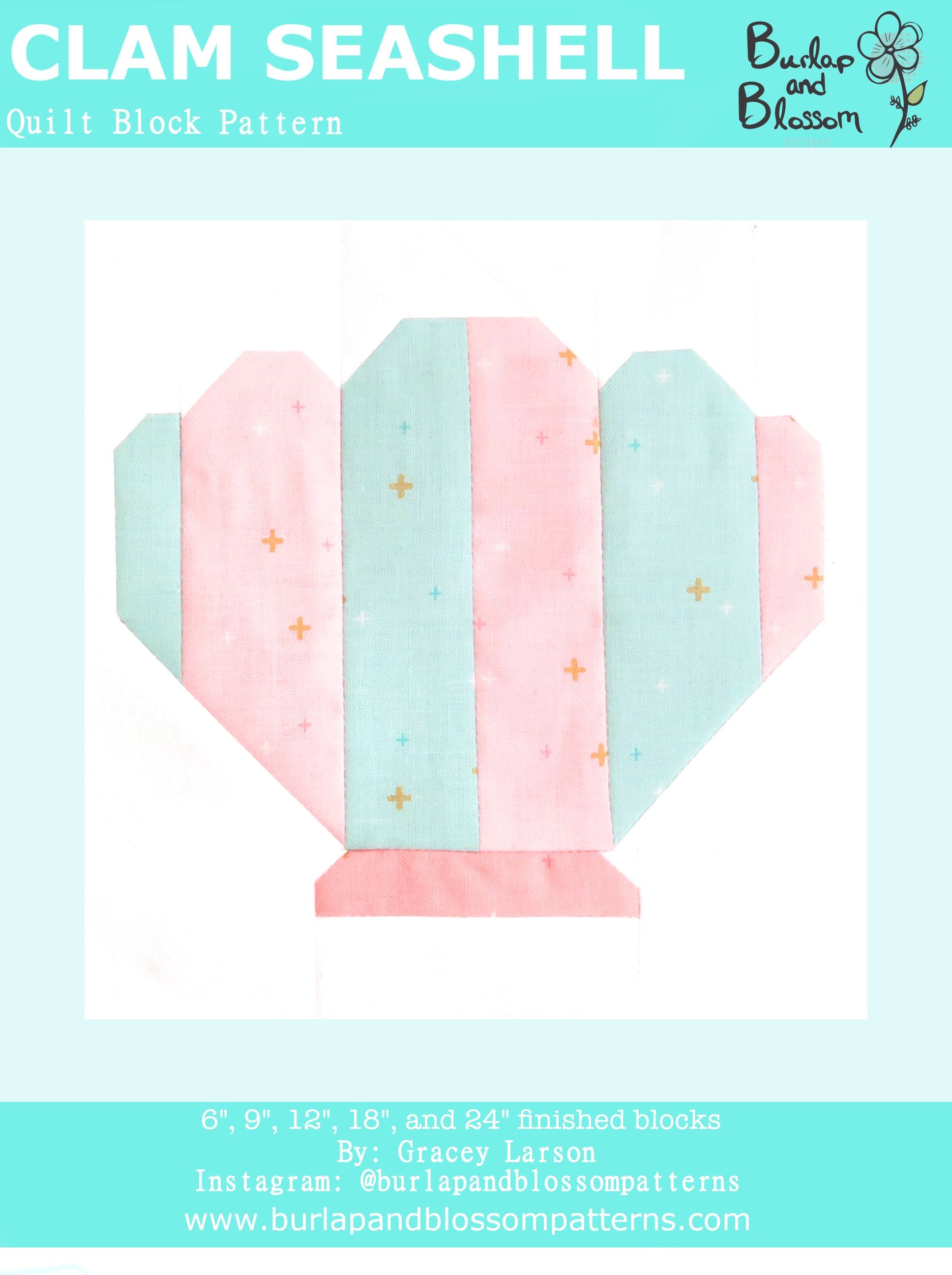 Pattern, Clam Seashell Quilt Block by Burlap and Blossom (digital download)