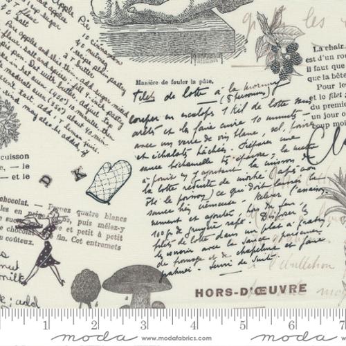 Fabric, Julia Cookbook & French Recipe Collage by Crystal Manning - PORCELAIN (by the yard)