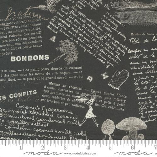 Fabric, Julia Cookbook & French Recipe Collage by Crystal Manning - GRANITE (by the yard)