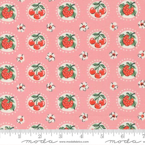 Fabric, Julia Cherry & Strawberry by Crystal Manning - CARNATION PINK (by the yard)