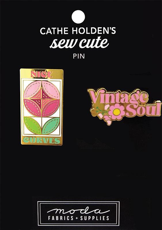 Enamel Pin, FLOWER CURVES BLOCK & VINTAGE SOUL by Cathe Holden
