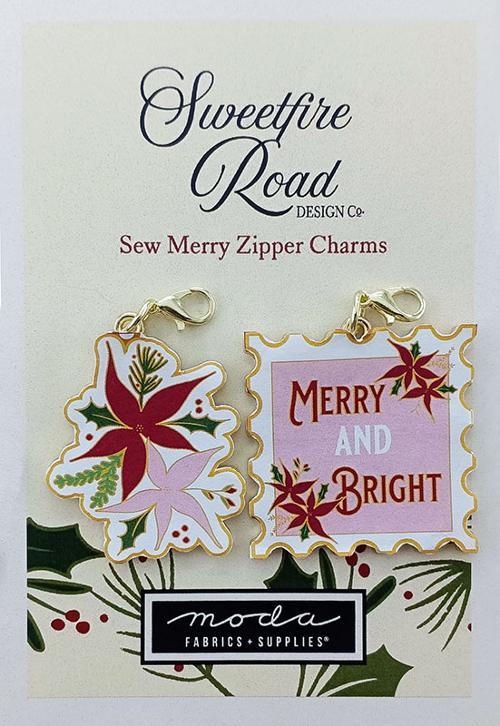 Enamel Charm Zipper Pull - POINSETTIA & CHRISTMAS POSTAGE STAMP