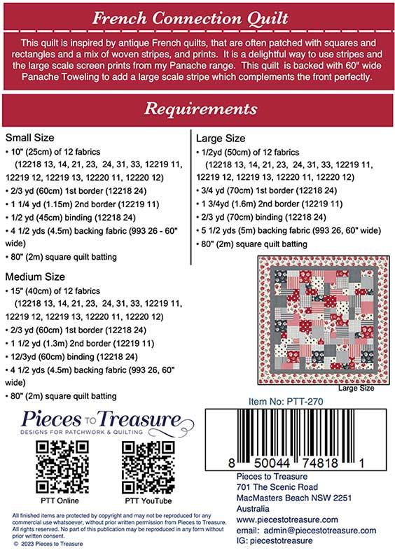 PATTERN, French Connection Quilt by Pieces to Treasure