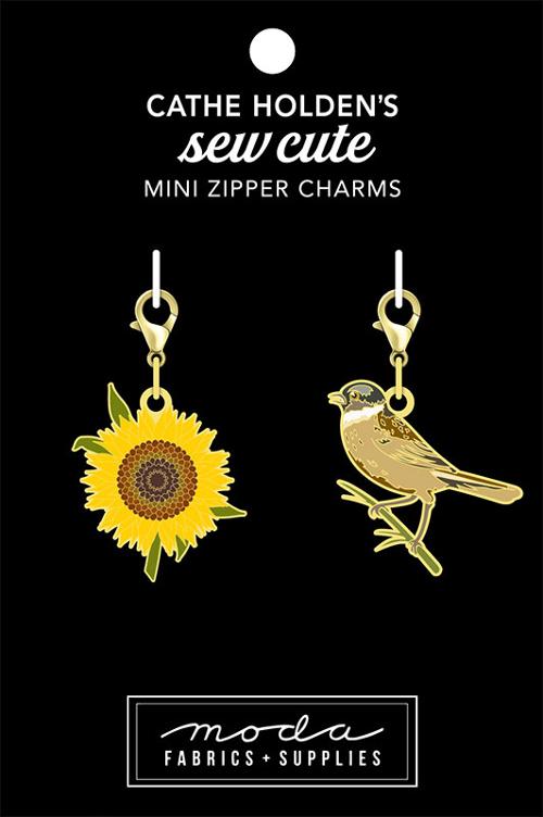 Enamel Charm Zipper Pull - SUNFLOWER & BIRD by Cathe Holden