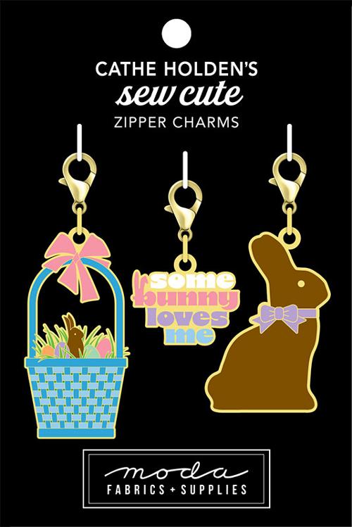 Enamel Charm Zipper Pull - EASTER BASKET, BUNNY RABBIT, LOVES ME by Cathe Holden