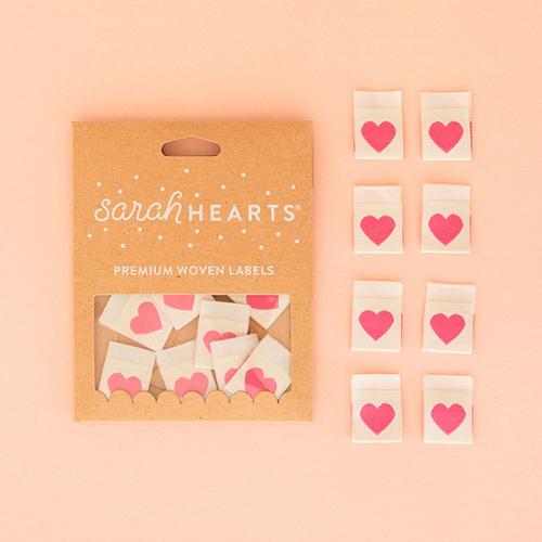 Labels, LOVE Heart Quilt Woven Sew-In Tags by Sarah Hearts - DARK PINK