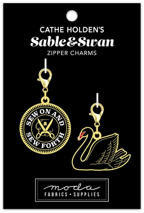 Enamel Charm Zipper Pull - SABLE MEDALLION & SWAN by Cathe Holden