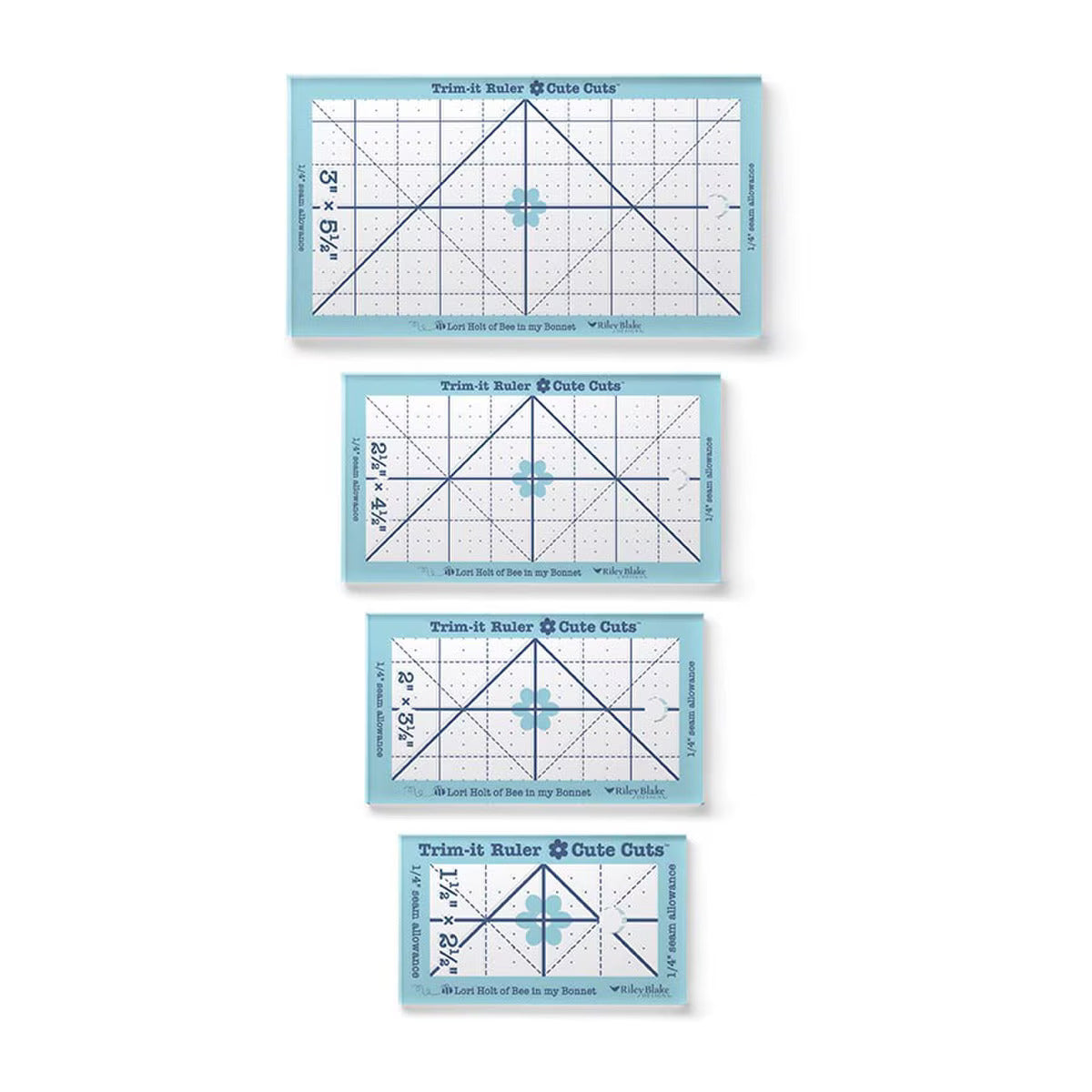 Cutting Ruler SET, Rectangle TRIM-IT, BLUE by Lori Holt Cute Cuts (with self-grips)