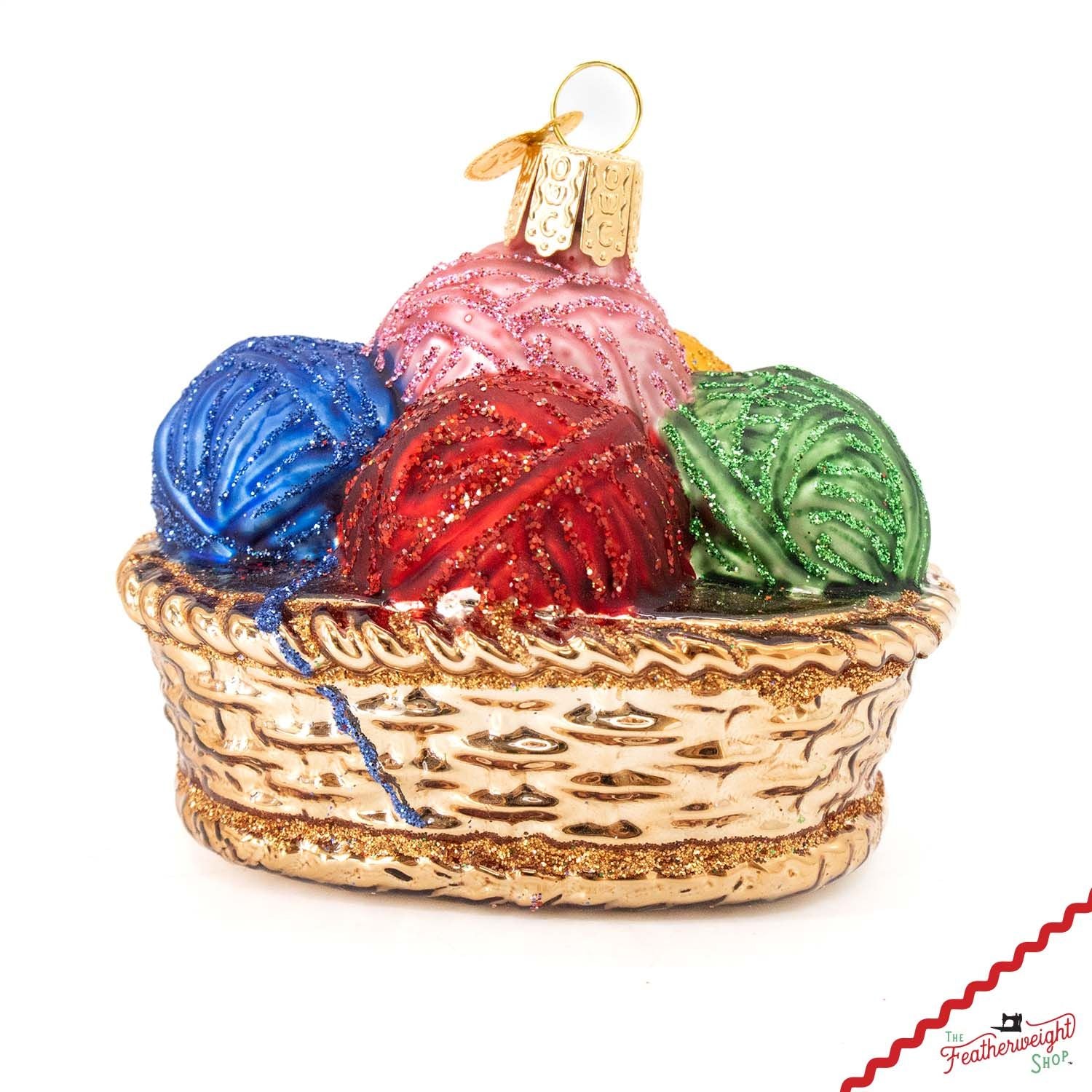 Christmas ORNAMENT, Yarn Basket - Hand Painted Blown Glass by Lori Holt