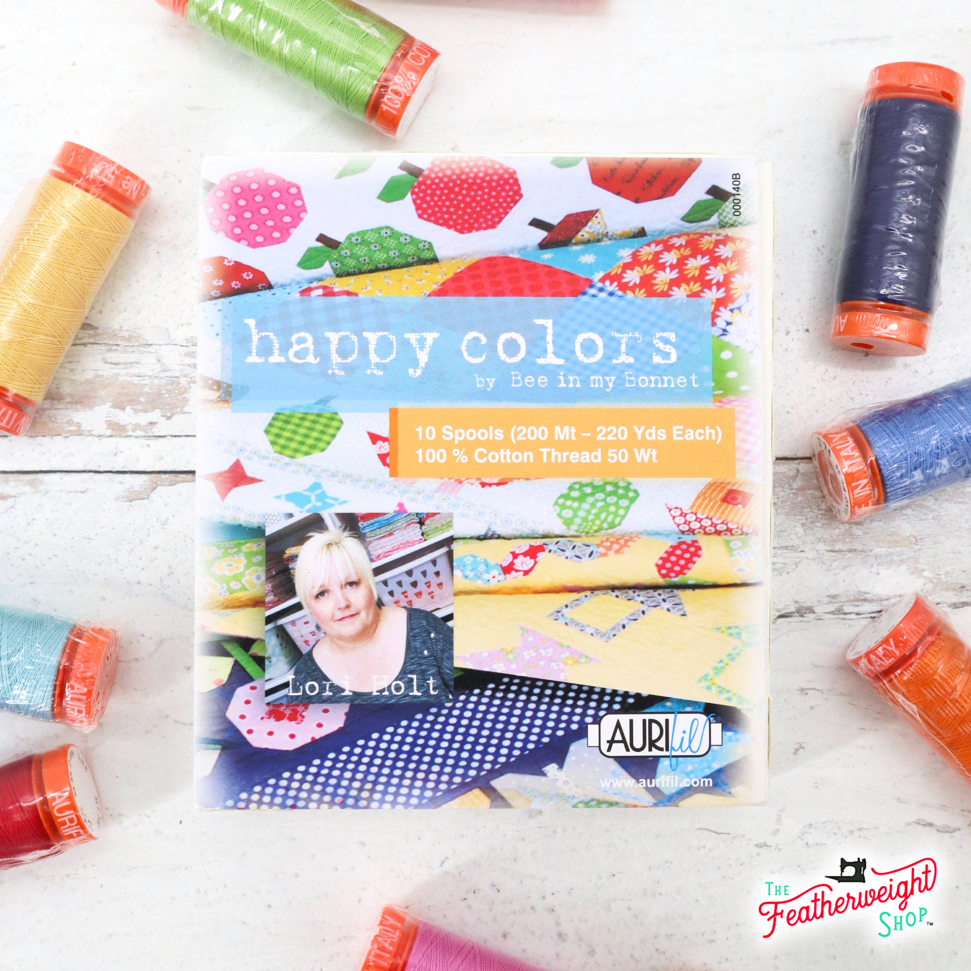 Aurifil Thread 50wt Cotton, HAPPY COLORS 10 Color SET Lori Holt