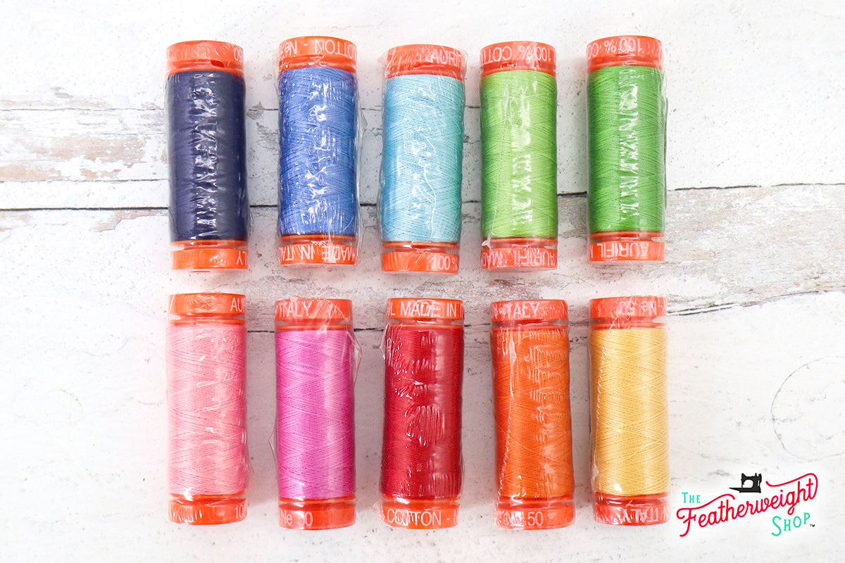 Aurifil Thread 50wt Cotton, HAPPY COLORS 10 Color SET Lori Holt