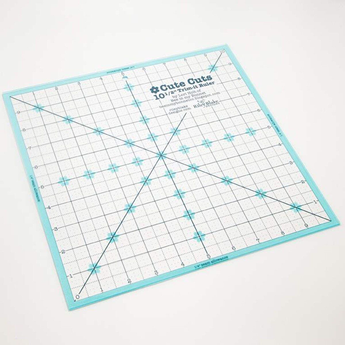 Cutting Ruler, Square TRIM-IT, BLUE 10 1/2" x 10 1/2" by Lori Holt Cute Cuts (with self-grips)