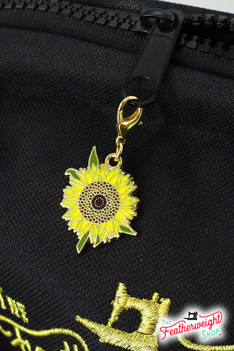 Enamel Charm Zipper Pull - SUNFLOWER & BIRD by Cathe Holden