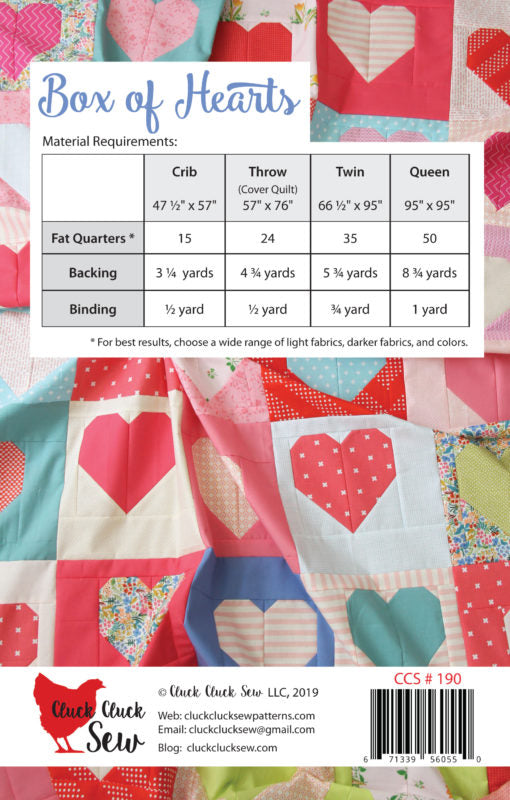 PATTERN, Box of Hearts Quilt by Cluck Cluck Sew