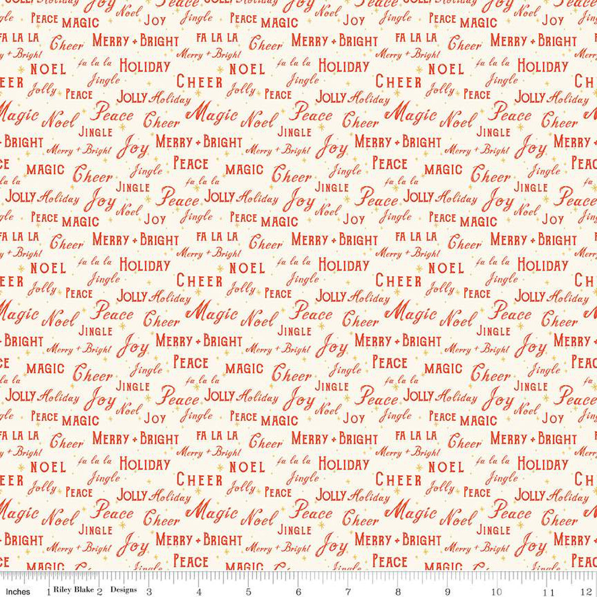 Holiday Cheer word phrases fabric