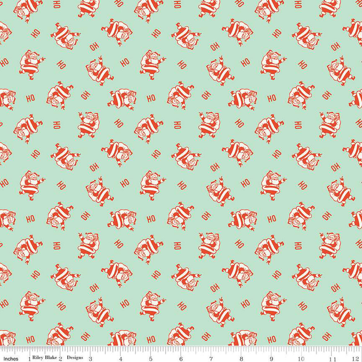 Fabric, Holiday Cheer HO HO SANTAS - MINT (by the yard)
