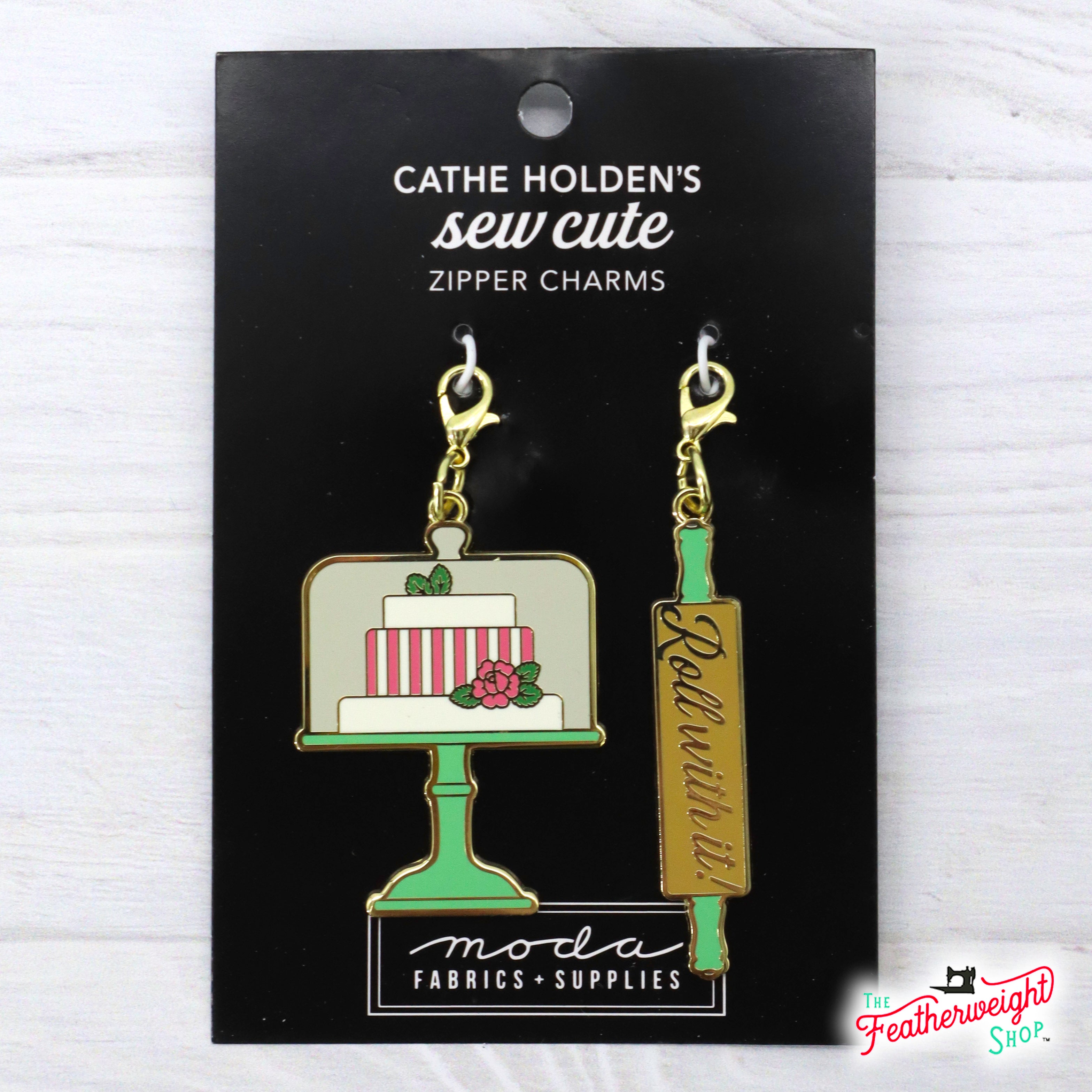 Enamel Charm Zipper Pull - ROLLING PIN & CAKE STAND by Cathe Holden