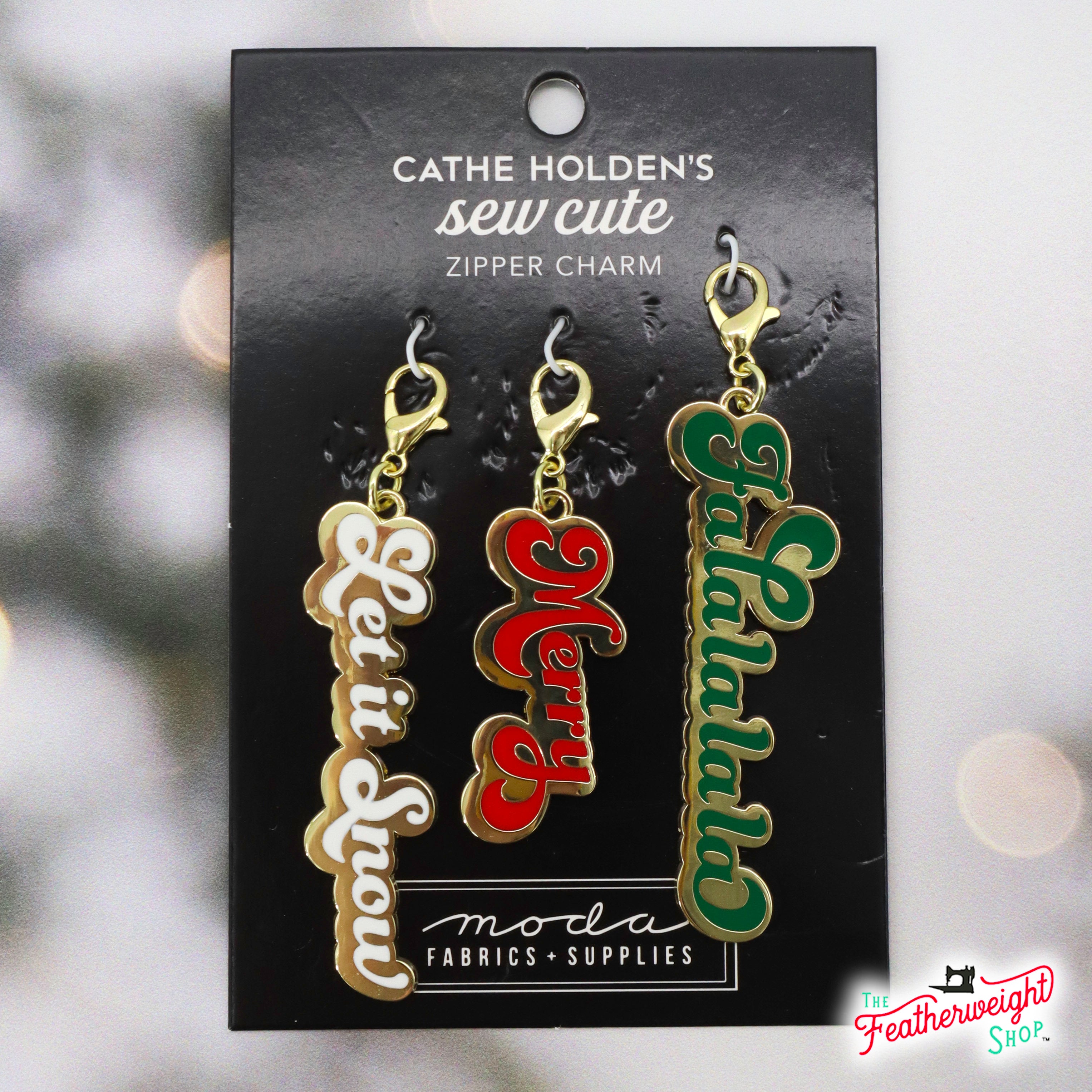 Enamel Charm Zipper Pull - CHRISTMAS WORDS in Script by Cathe Holden
