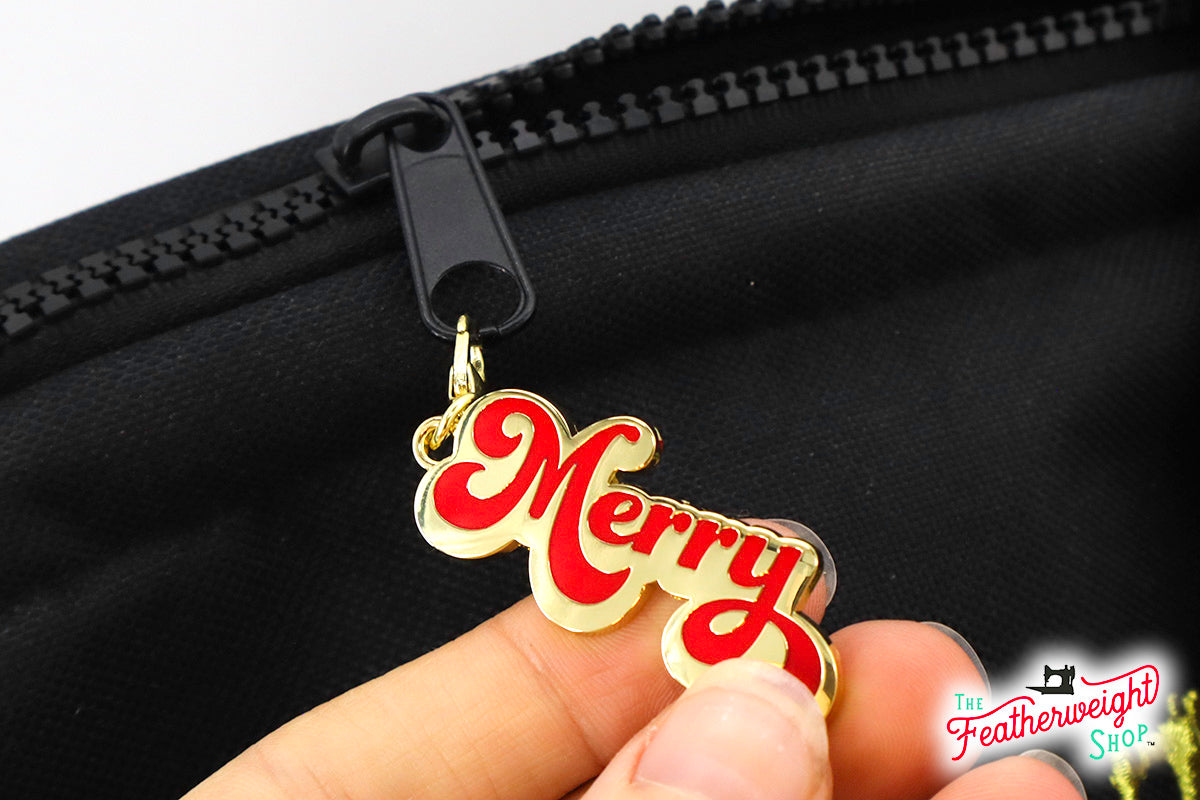Enamel Charm Zipper Pull - CHRISTMAS WORDS in Script by Cathe Holden