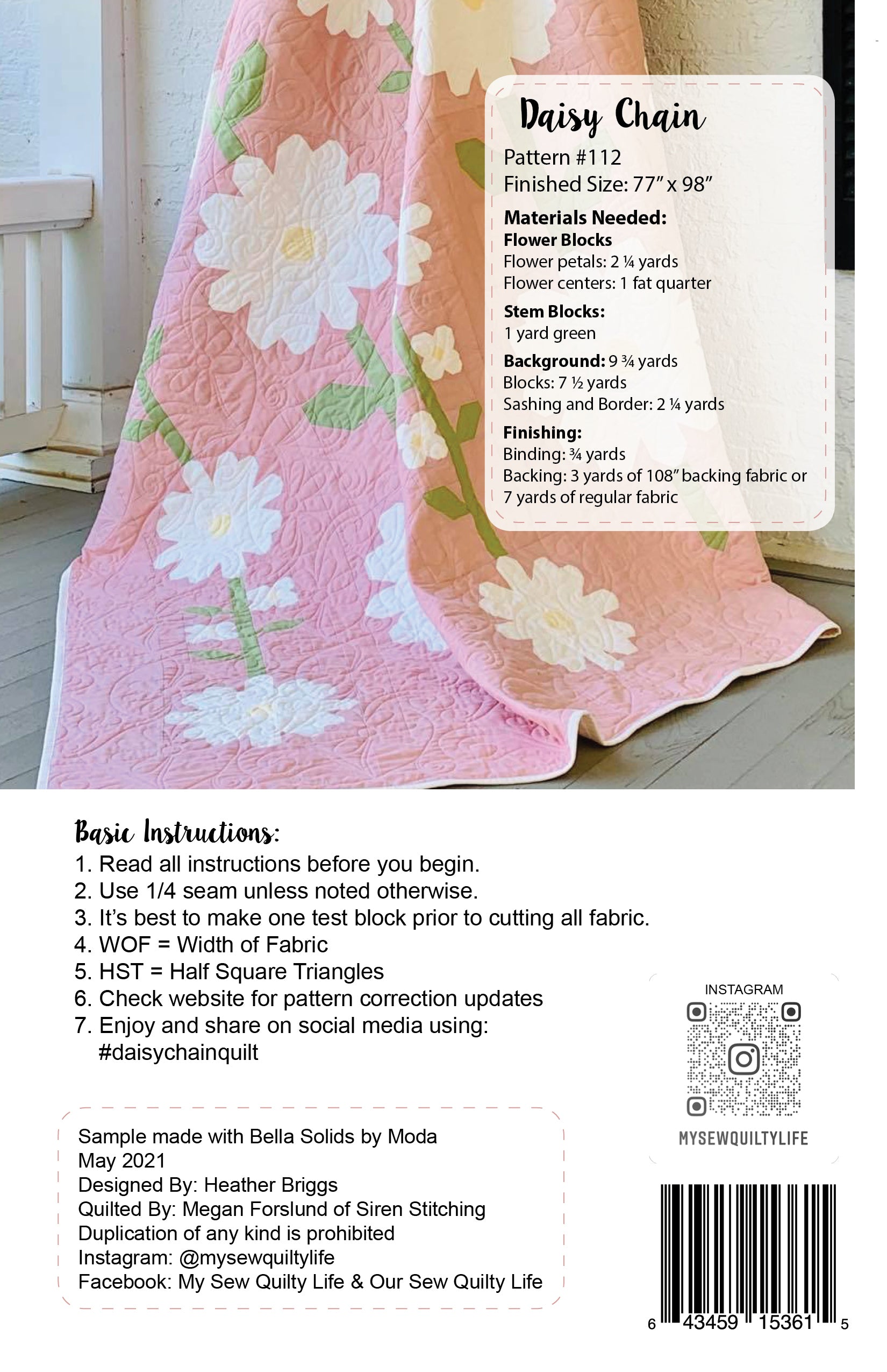 Pattern, Daisy Chain Quilt by My Sew Quilty Life (digital download)