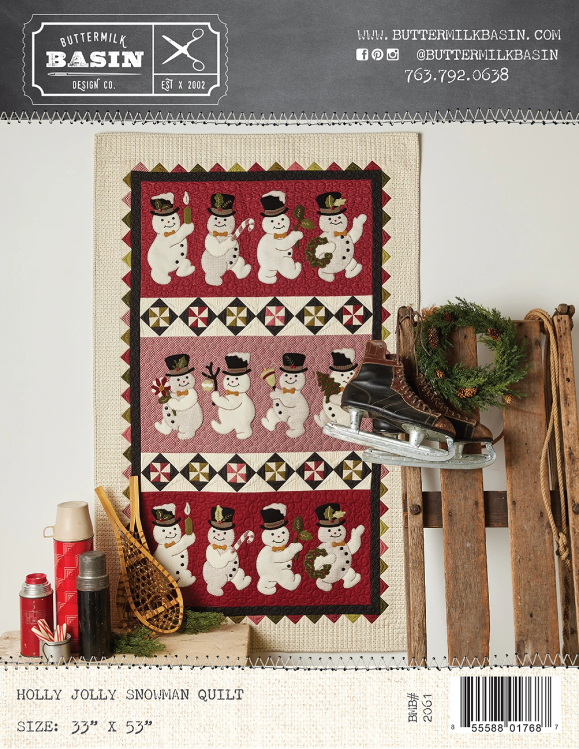 PATTERN, Holly Jolly Snowman Wallhanging Quilt by Buttermilk Basin