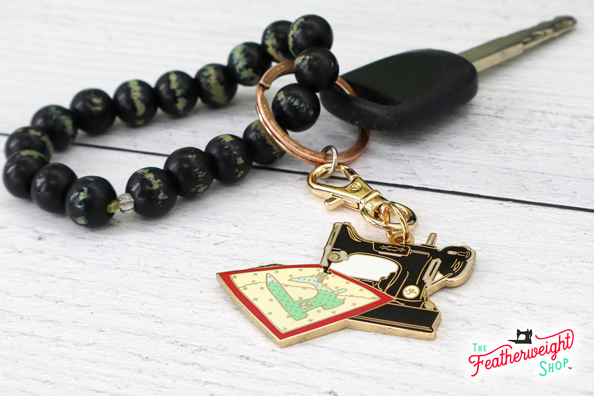 Keyring & Keychain Enamel Charm, FEATHERWEIGHT QUILT