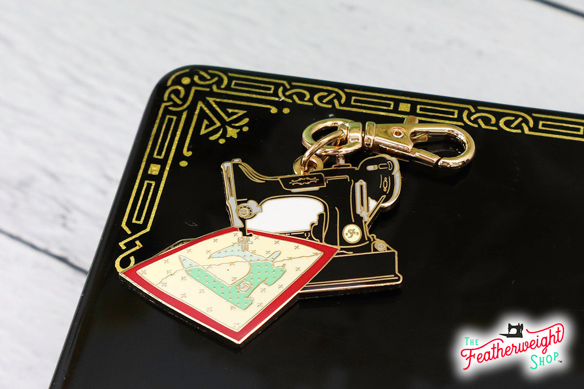 Keyring & Keychain Enamel Charm, FEATHERWEIGHT QUILT
