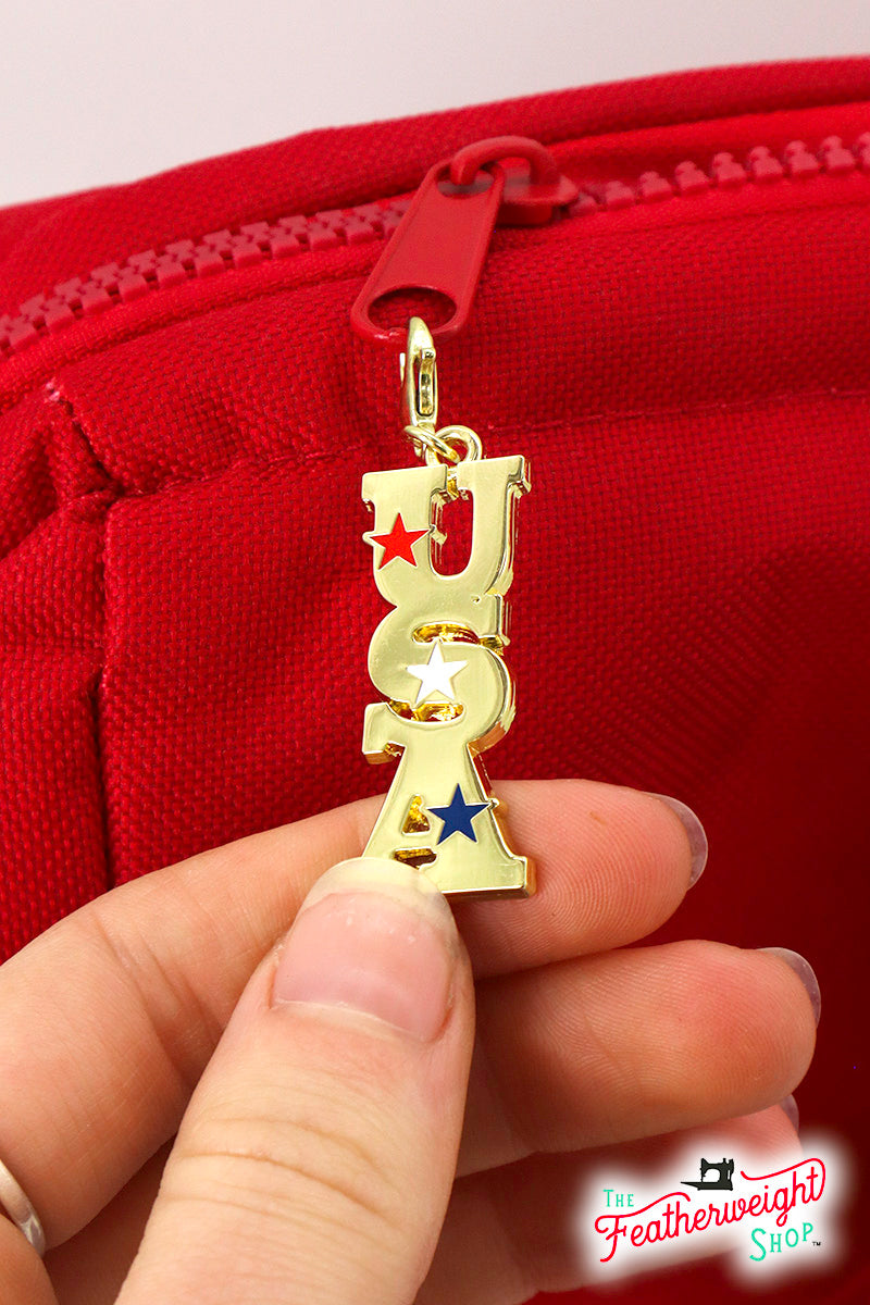 Enamel Charm Zipper Pull - AMERICAN FLAG & USA by Cathe Holden