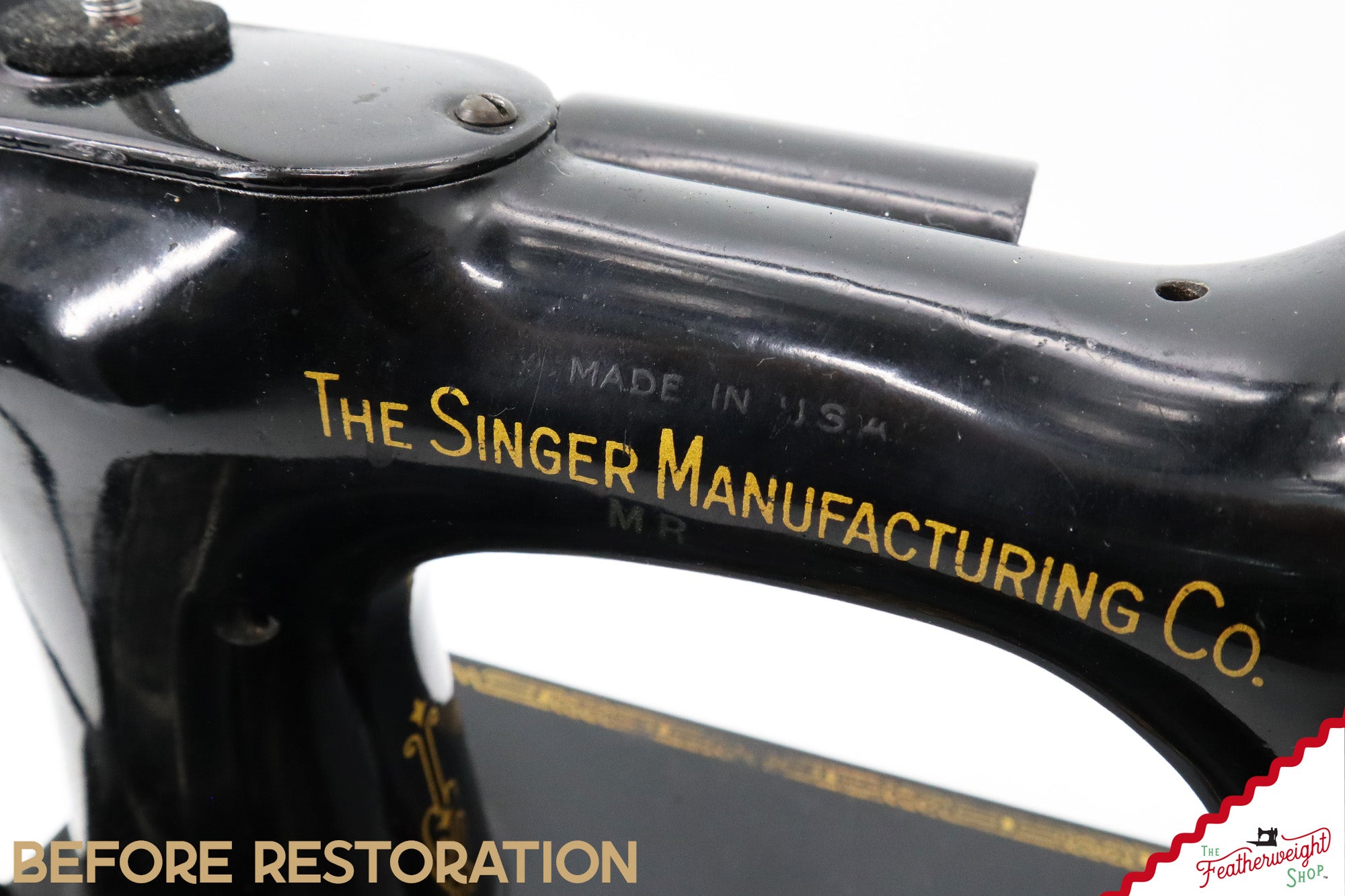 Singer Featherweight 221 Sewing Machine AH194***, RARE M.R. Decal - Fully Restored in Gloss Black