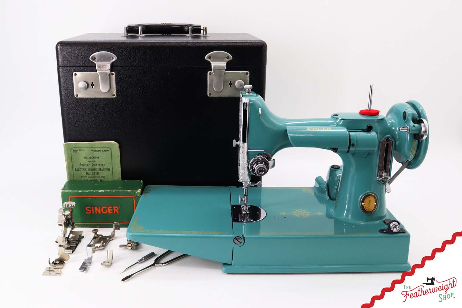 Singer Featherweight 221K, Centennial - EG9647**, Rare Great Britain Decal - Fully Restored in Lagoon