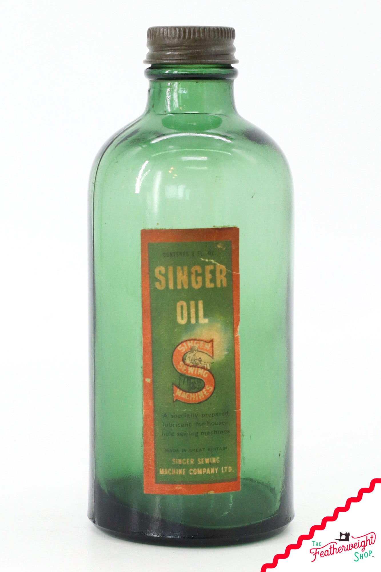 Oil Bottle - Glass, Singer (Vintage Original) Round - British