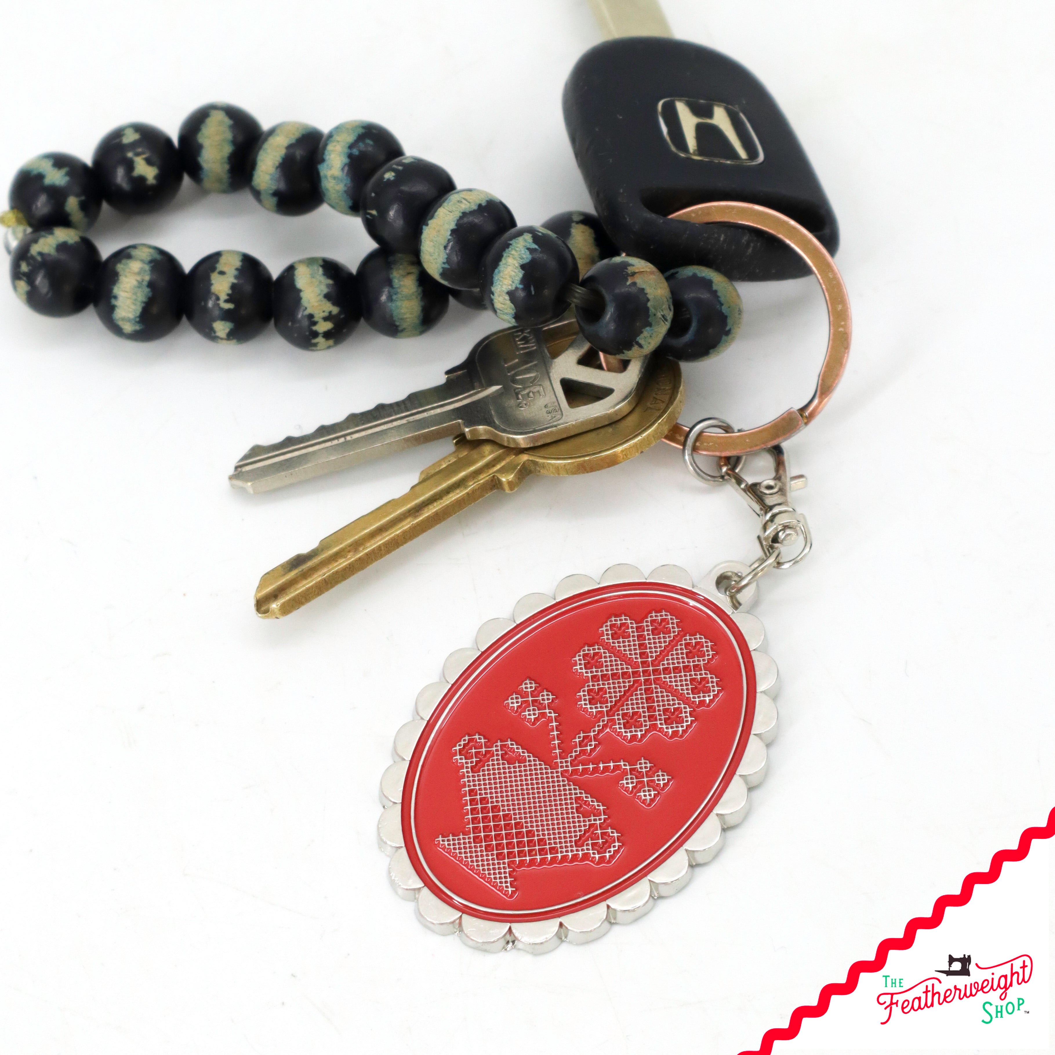 Keyring & Keychain Enamel Happy Charm, Cross Stitch by Lori Holt