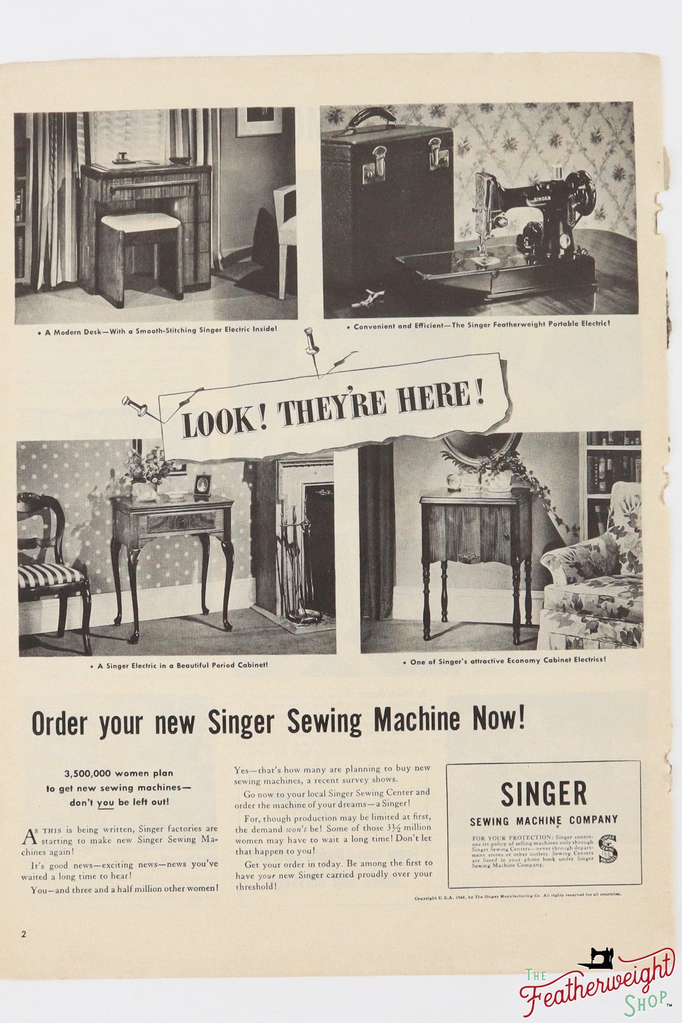 Advertisement, Rare Featuring the Singer Featherweight - (Vintage Original)