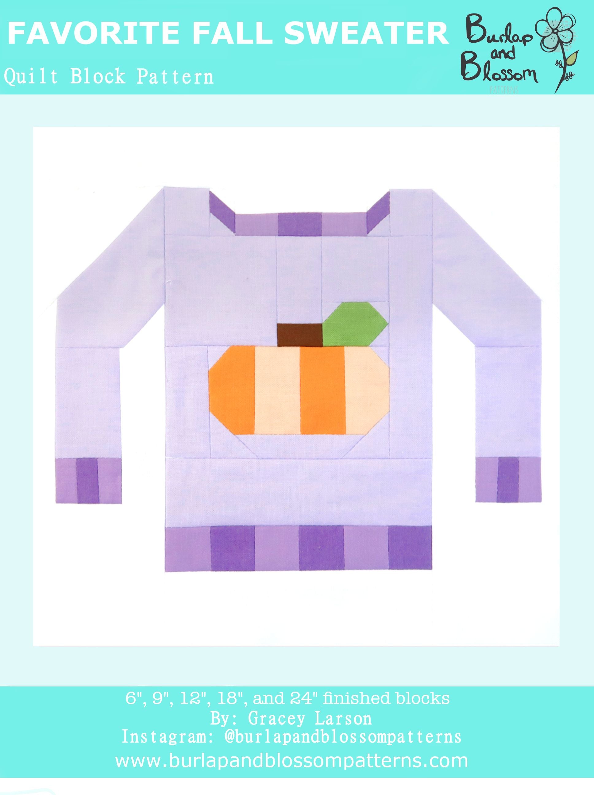 Pattern, Favorite Fall Sweater Quilt Block by Burlap and Blossom (digital download)