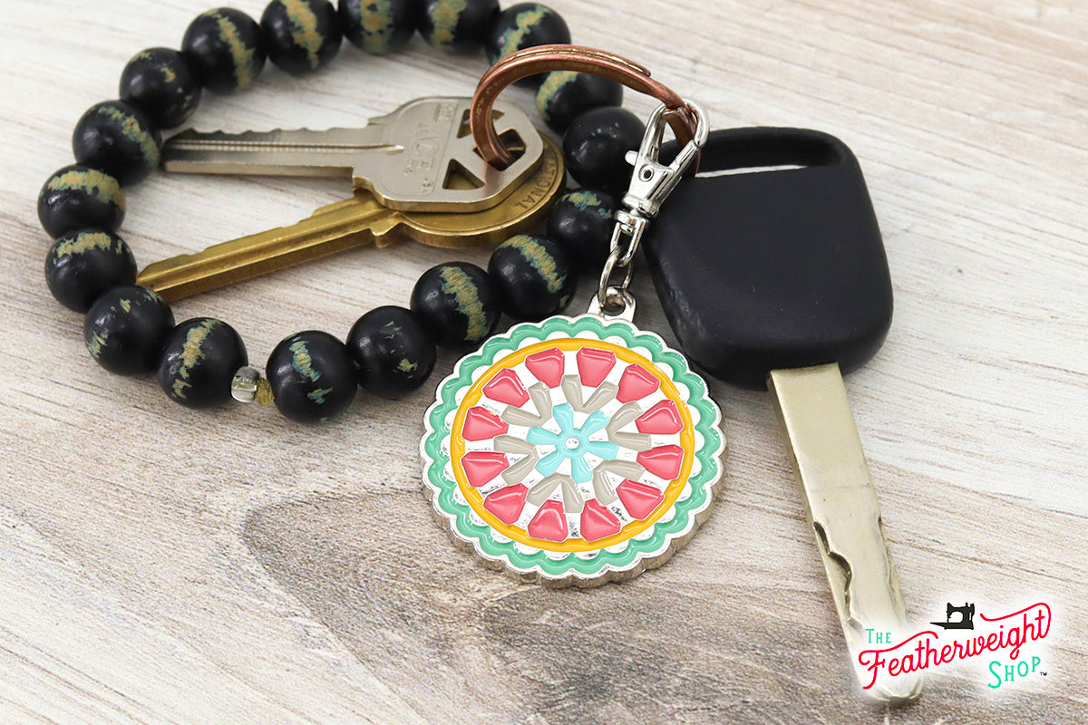 Keyring & Keychain Enamel Happy Charm, Crochet Granny Circle by Lori Holt
