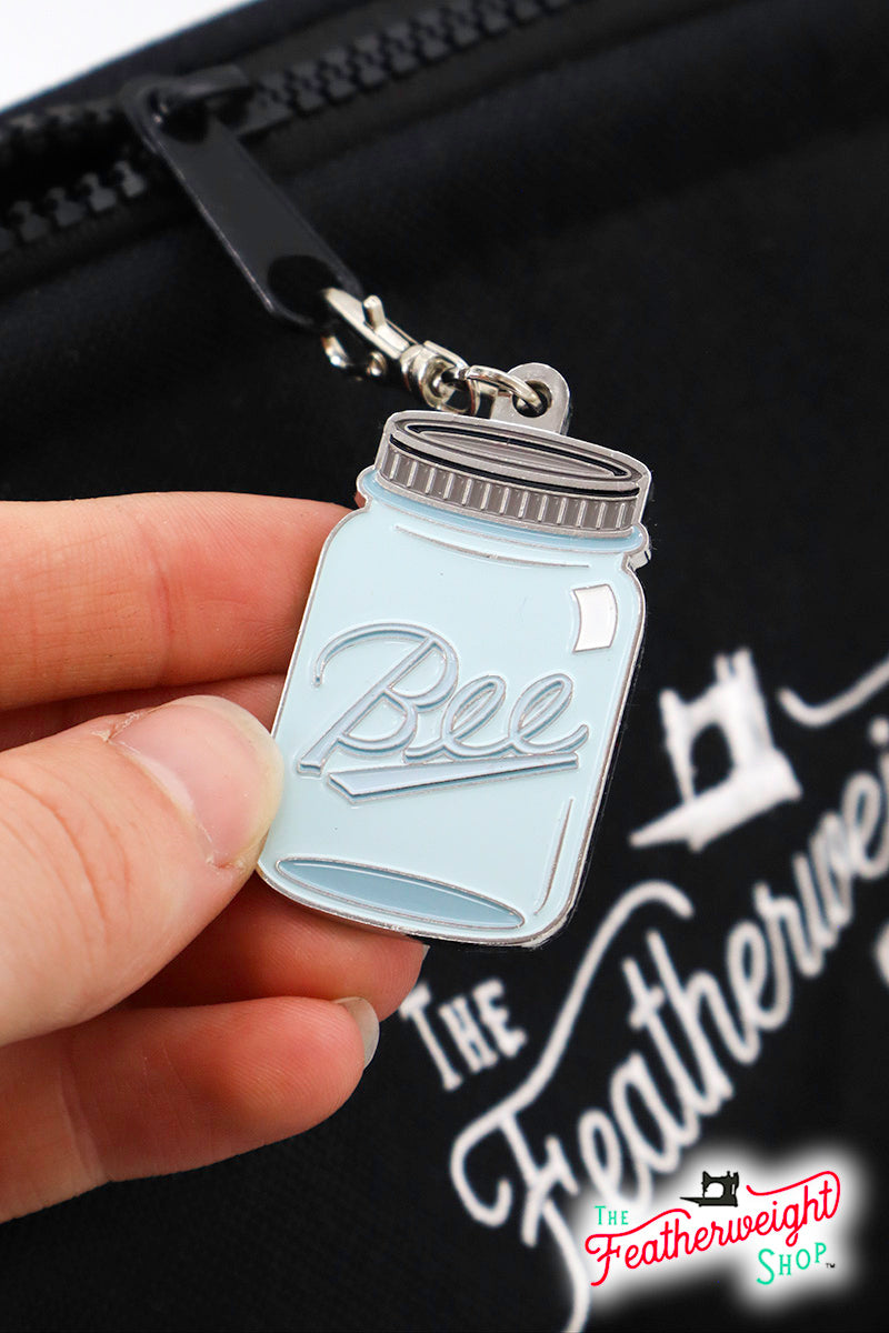 Keyring & Keychain Enamel Happy Charm, Mason Ball styled Canning Jar ~ "Bee"