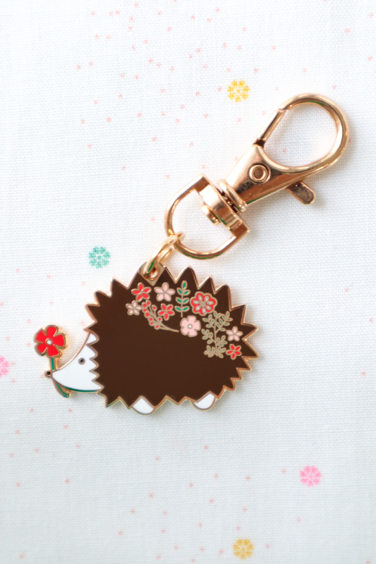 Keyring & Keychain Enamel Charm, FLORAL HEDGEHOG by Flamingo Toes