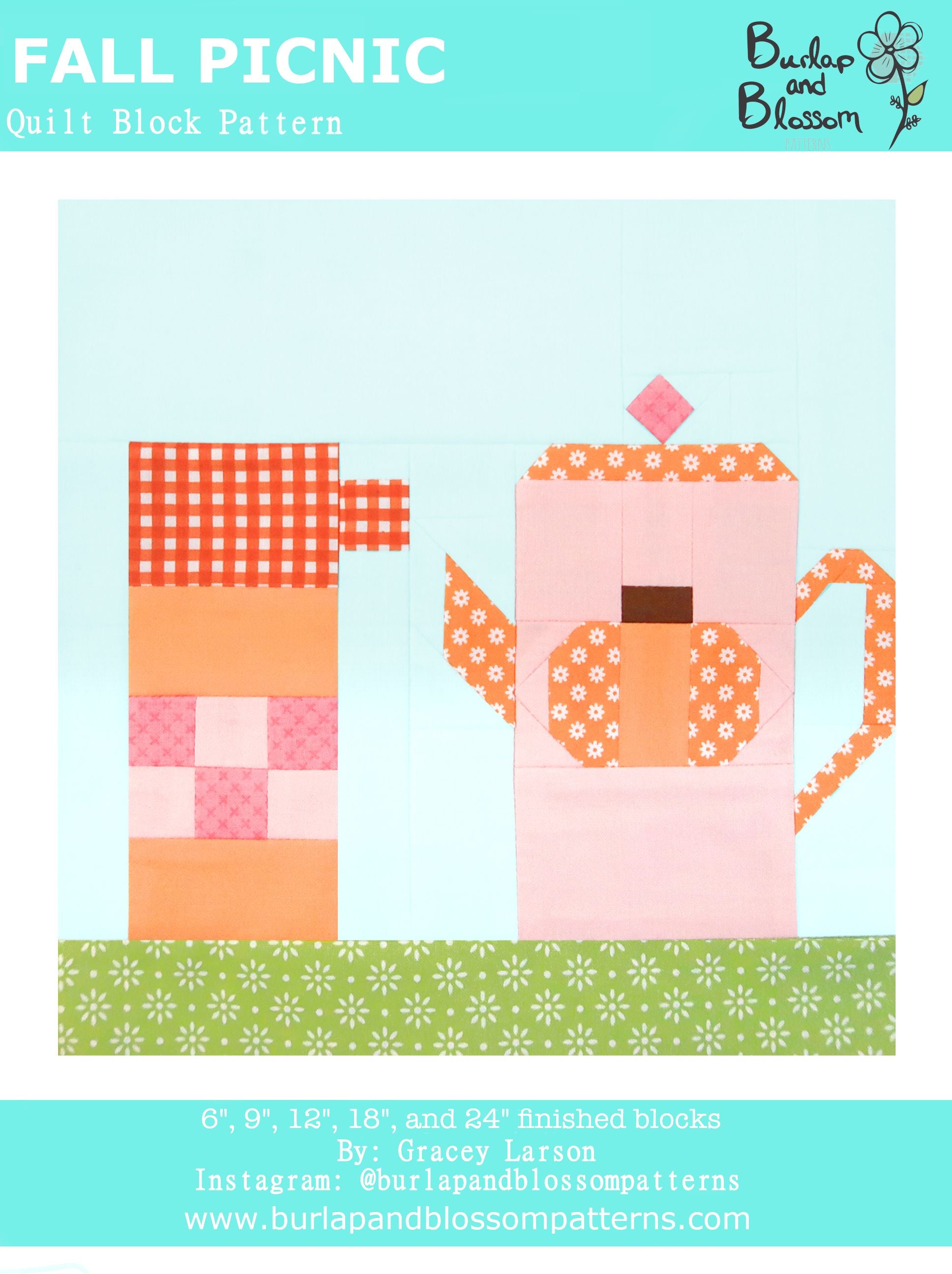 Pattern, Fall Picnic Quilt Block by Burlap and Blossom (digital download)