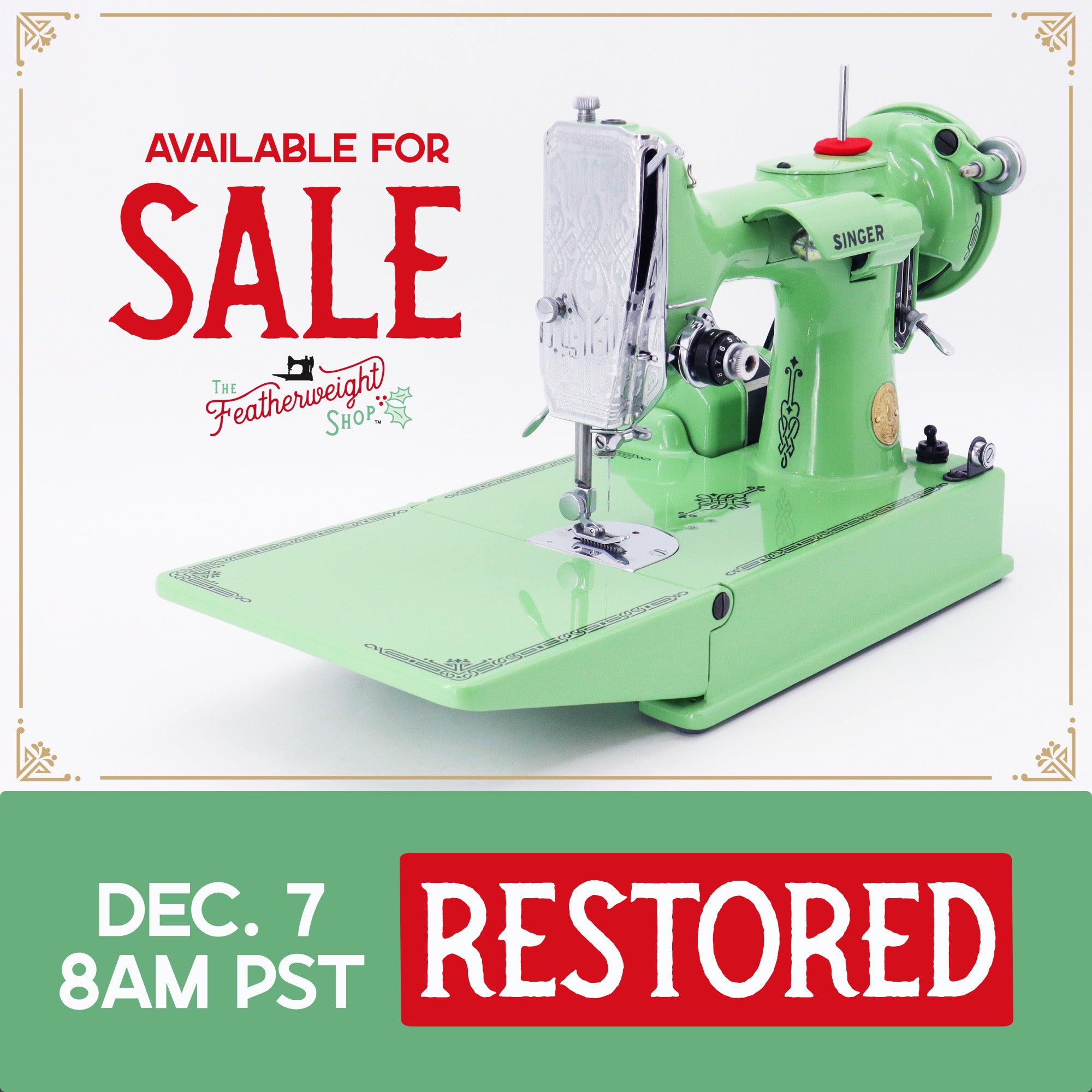 Singer Featherweight 221 AG821*** - Fully Restored in Art Deco Green