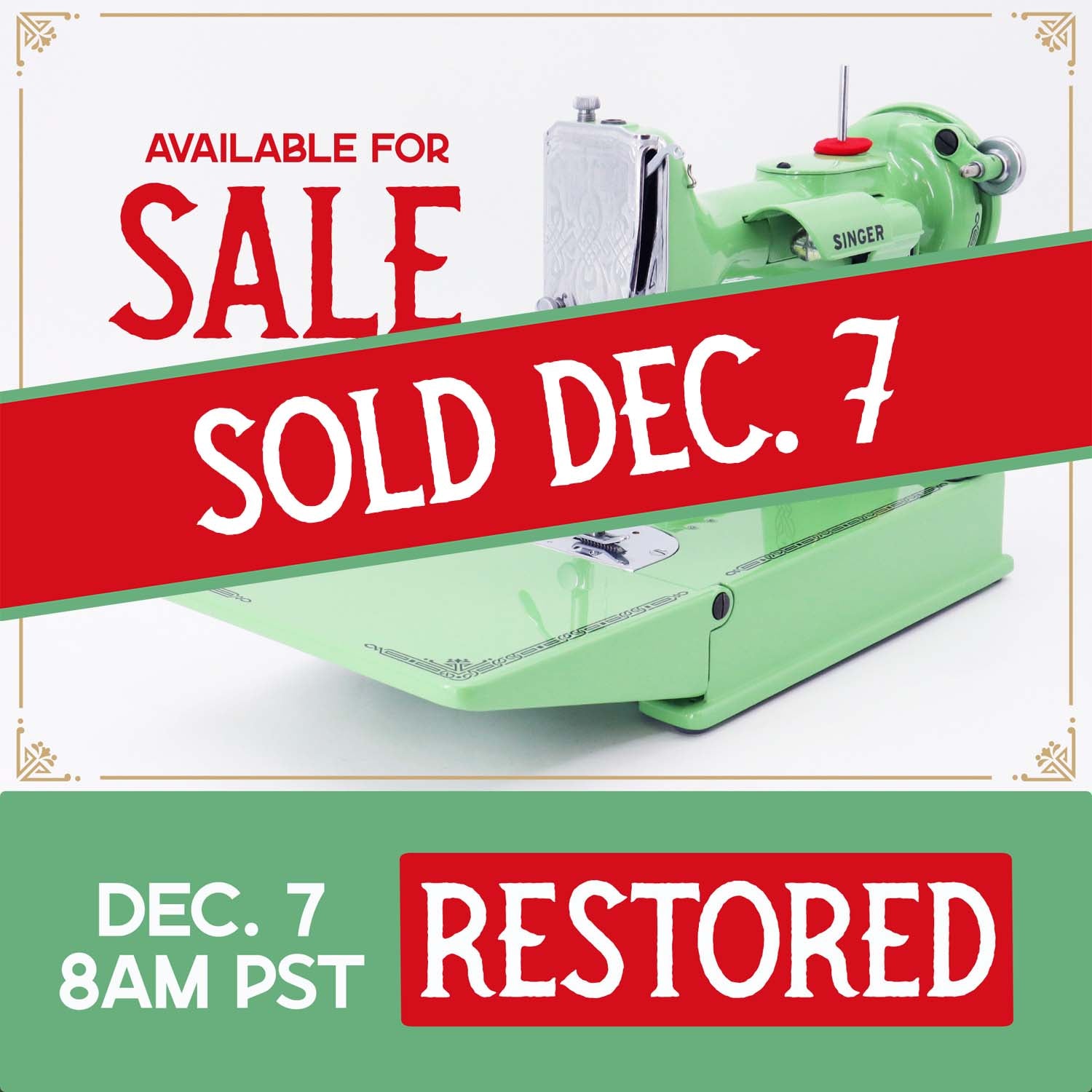Singer Featherweight 221 AG821*** - Fully Restored in Art Deco Green