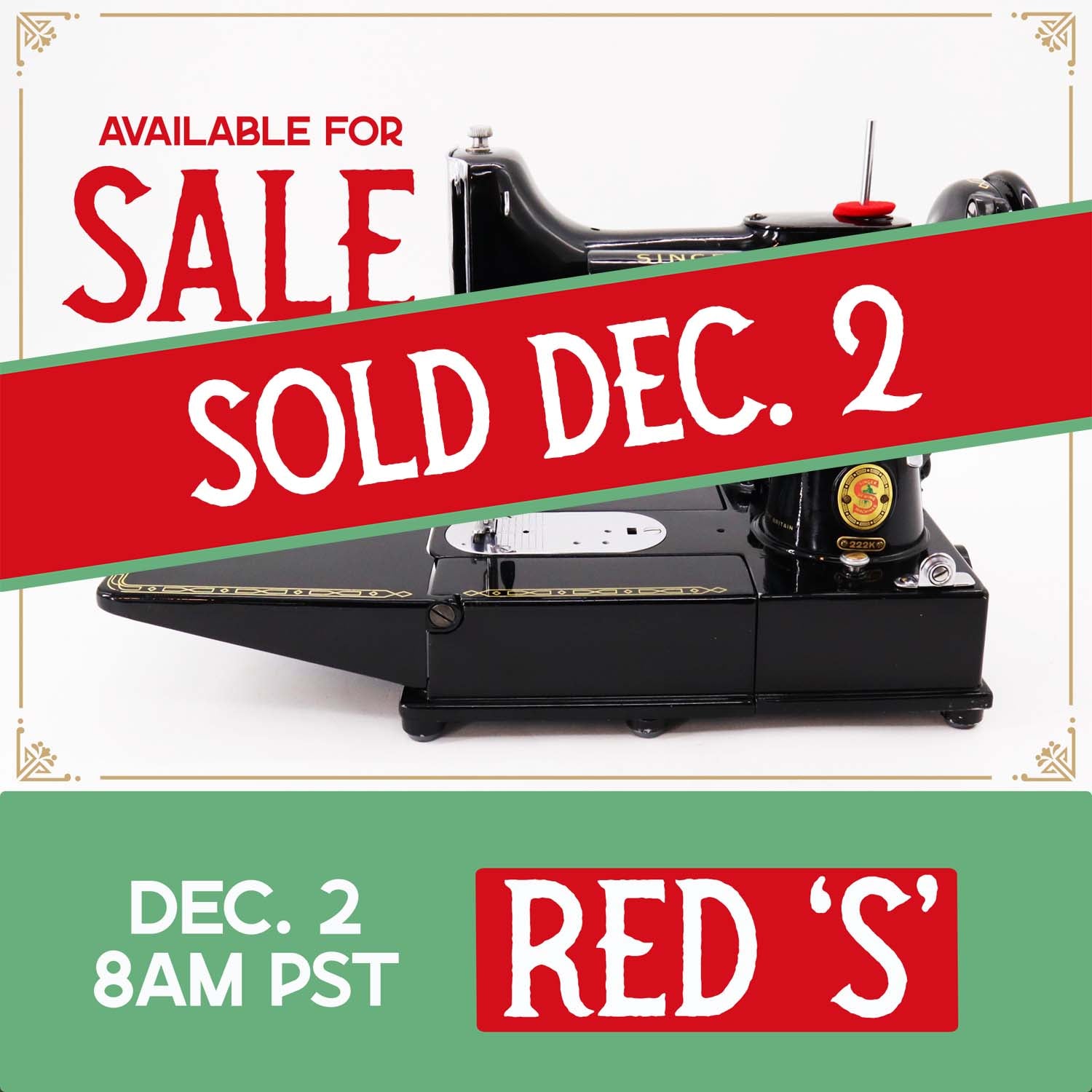 Singer Featherweight 222K Sewing Machine, Red 'S' - ER3172** - 1960