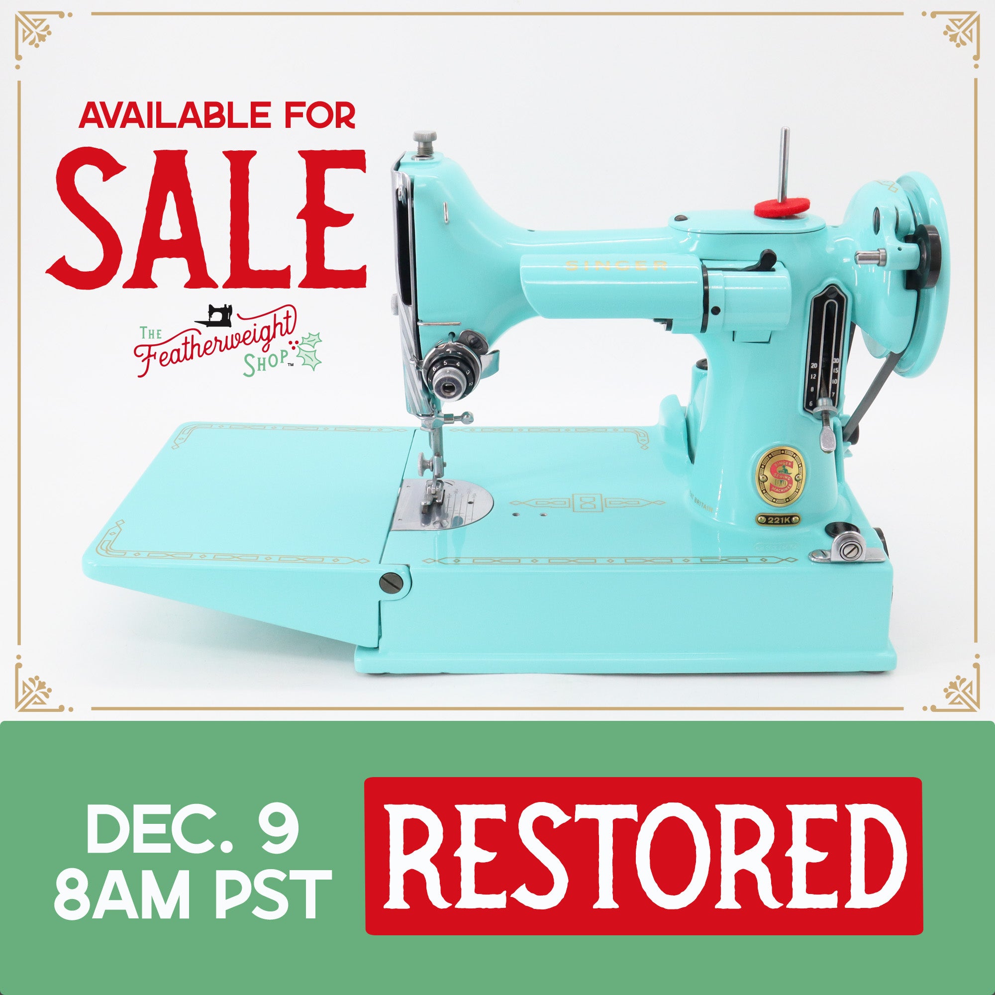 Singer Featherweight 221K, Red 'S', ES1719** - Fully Restored in Tiffany Blue