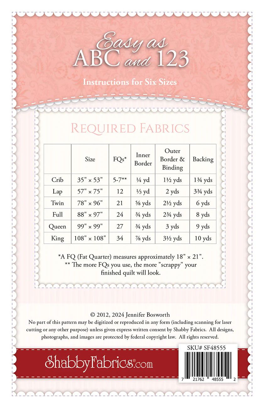 PATTERN, EASY AS ABC and 123 Quilt by Shabby Fabrics