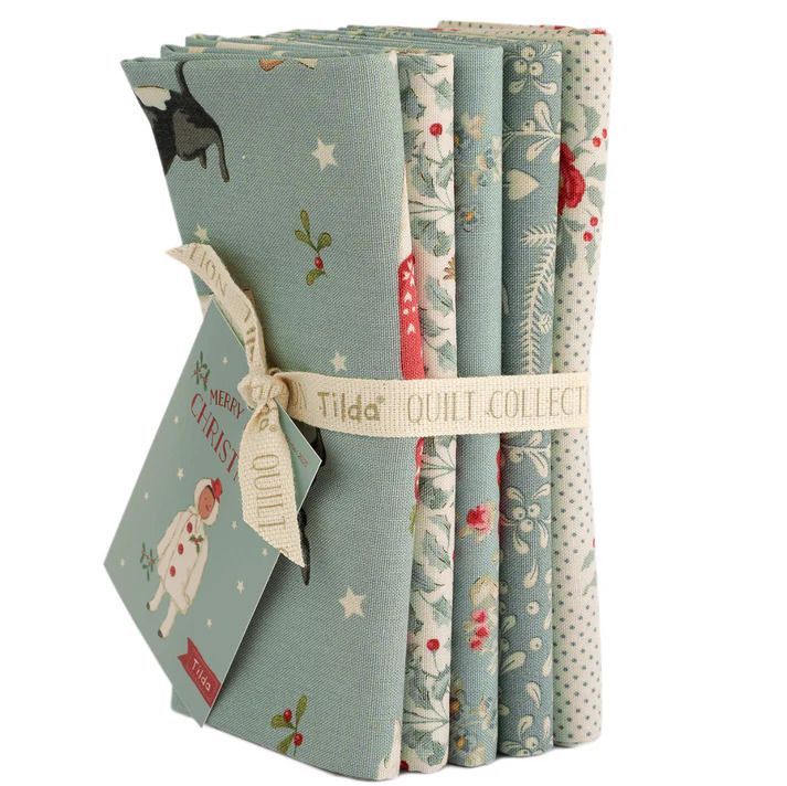 Fabric, Merry Little Christmas Collection DUCK EGG BLUE by Tilda - FAT QUARTER BUNDLE