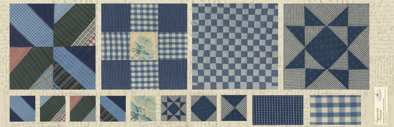 Fabric, Treasured Threadz Quilt Block Panel - Missouri Star Blue